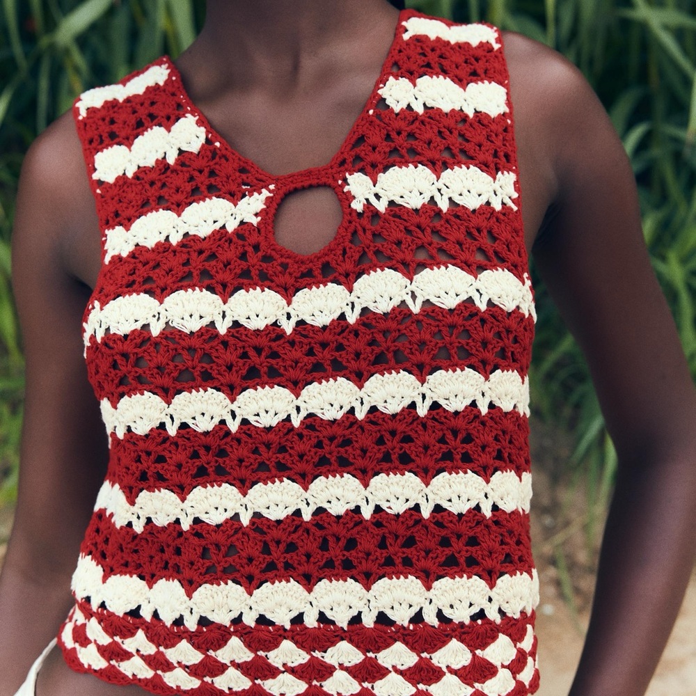 Zara Red and White Crochet Tank Top